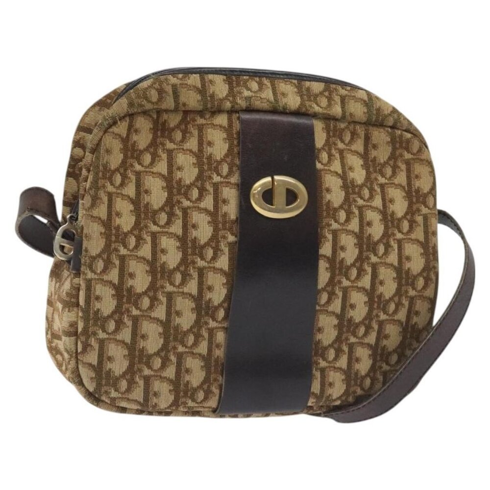 Authentic Christian Dior Trotter Canvas Shoulder Bag Brown Gold